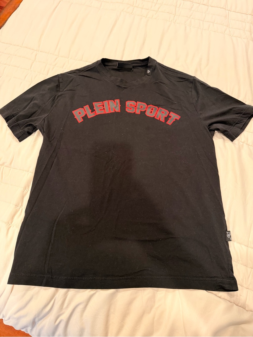 Plein Sport Black Short-Sleeve Tee with Red Arched Logo